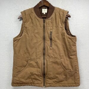 True Craft Vest Mens M Brown Cotton Canvas Quilted Full Zip Workwear Utility